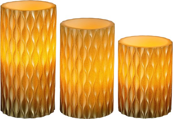 Mica Decorations LED kaarsen/stompkaarsen - 3x - goud -10/12.5/15 cm