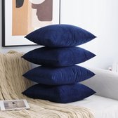 Taie d'oreiller en velours, 45 x 45 cm, bleu foncé, lot de 4 coussins de canapé, kussen en velours, coussin décoratif, housse, pour salon, chambre, bureau