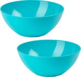 Plasticforte Serveerschaal/saladeschaal - 2x stuks - D20 x H8 cm - kunststof - blauw