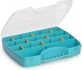 Plasticforte Mallette de rangement/boîte de rangement/boîte de tri - 13 compartiments - plastique - bleu - 25 x 21 x 4 cm
