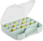 Plasticforte Mallette de rangement/boîte de rangement/boîte de tri - 13 compartiments - plastique - vert menthe - 25 x 21 x 4 cm
