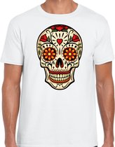 Bellatio Decorations Sugar Skull t-shirt heren - wit - Day of the Dead - punk/rock/tattoo thema L