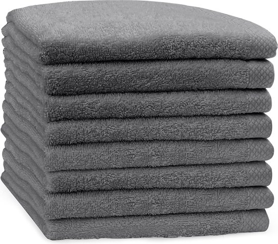 Eleganzzz Handdoek 100% Katoen 50x100cm - dark grey - Set van 8 stuks
