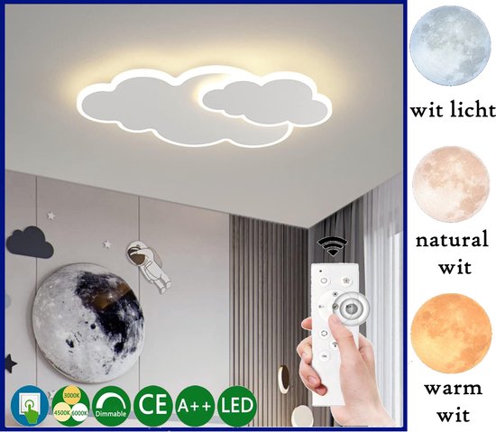 HomeBerg - Plafonnier LED Cloud Moderne - Groot - Dimmable - Brillant -  Lampe Lune -... | bol