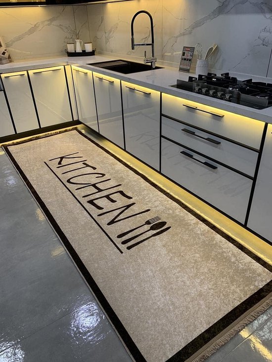 Tapis de cuisine - Tapis de cuisine - Tapis de cuisine antidérapant - Tapis de passage - tapis 200x80cm - Sable