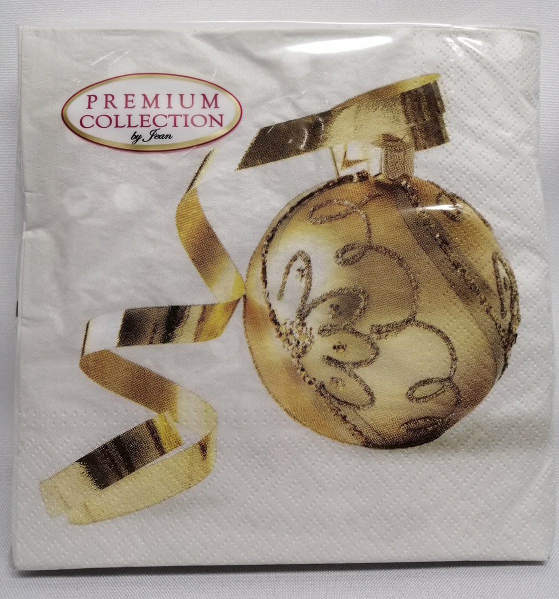 Luxe Kerst thema servetten - Gouden Kerstbal - 33 x 33 cm - Set 2 x 20 stuks - Papieren kerstservetten - Papieren wegwerpservetten - 3-laags