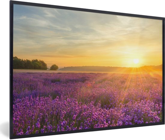 Poster - Fotolijst - Bloemen - Zon - Lavendel - Bomen - Landschap - 30x20 cm - Frame - Poster lavendel - Poster met kader - Decoratie woonkamer - Foto lijst - Poster natuur