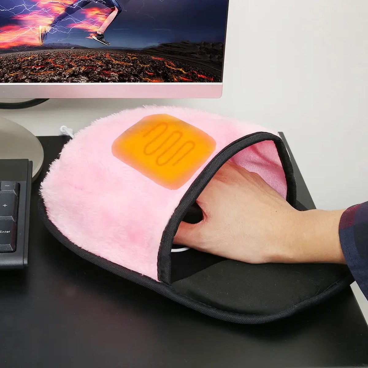 BOR® Verwarmde muismat - Roze en Zwart - Verwarmde Muismat Voor Koude Handen - Muismat Verwarming - Handwarmer USB