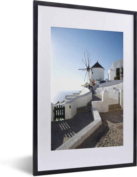 Fotolijst incl. Poster - Windmolen op Santorini in Griekenland - 40x60 cm - Posterlijst