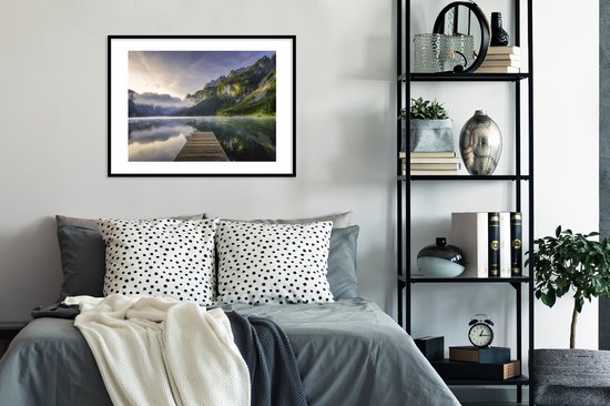 Photo encadrée - Lever de soleil sur le paysage calme en Autriche cadre photo noir avec passe-partout blanc 60x80 80x60 cm - Affiche encadrée (Décoration murale salon / chambre)