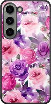 Casimoda® hoesje - Geschikt voor Samsung Galaxy S23 - Rozen Lila - Luxe Hard Case Zwart - Backcover telefoonhoesje - Paars