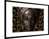 Affiche avec cadre Femme - Feuilles - Zwart - Wit - 120x80 cm