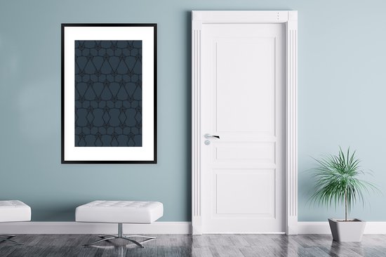 Luxe motif de fleurs et de lignes noires sur fond bleu foncé 80x120 cm
