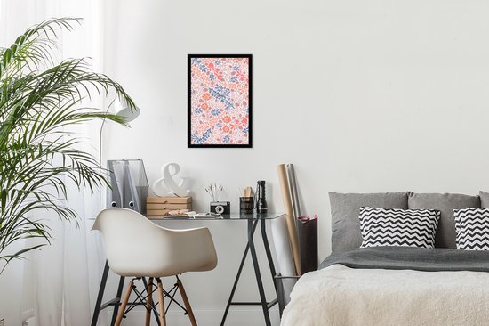 Motif fleuri bleu et rouge 20x30 cm - petit