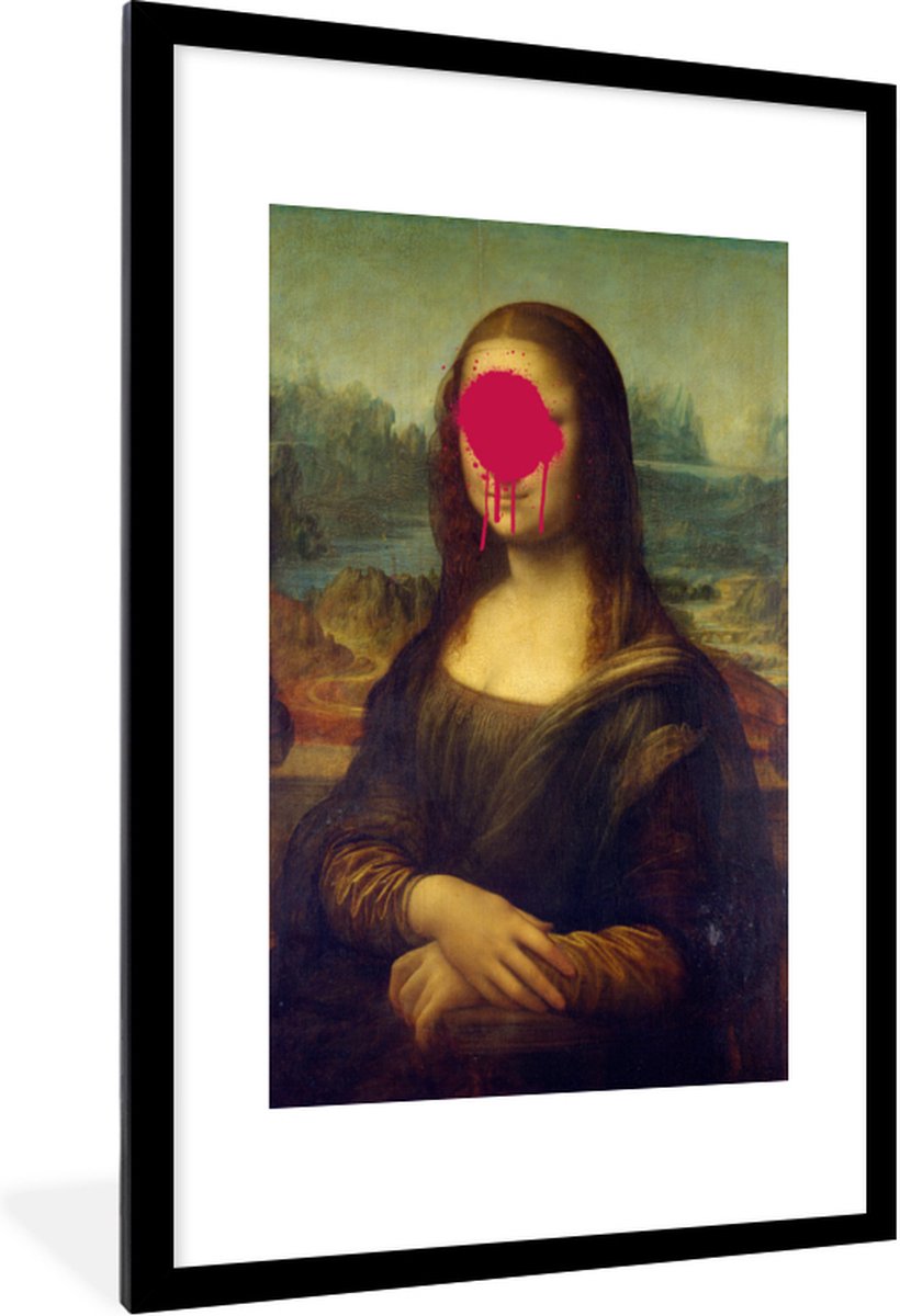 Fotolijst incl. Poster - Mona Lisa - Leonardo da Vinci - Roze - 60x90 cm - Posterlijst - PosterMonkey