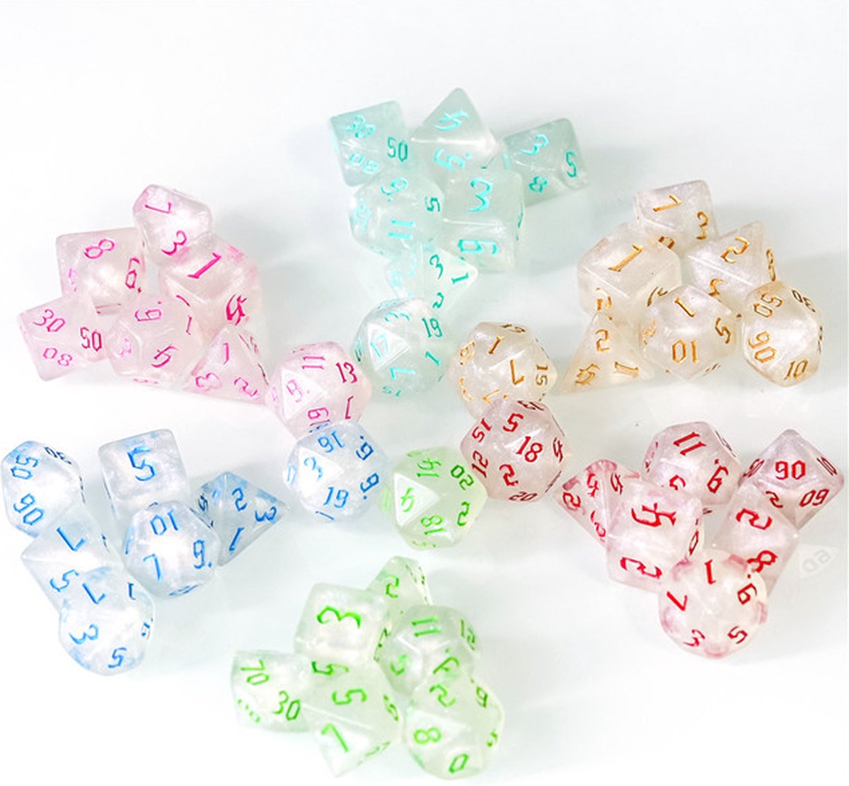 Genvi Games DnD dice 6 sets 6 Polydice sets 42 stuks Glitter Dice Dungeons and dragons dobbelstenen sets
