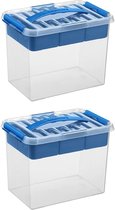 Sunware - Boîte de rangement Q-line avec insert 9L bleu - Set de 2