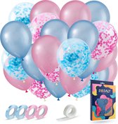 Fissaly 40 Stuks Gender Reveal Baby Shower Ballonnen - Decoratie Boy or Girl Party - Feestpakket Versiering – Geslachtsbepaling Jongen & Meisje – Zwangerschap Aankondiging