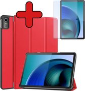 Hoes Geschikt voor Lenovo Tab M10 5G Hoes Book Case Hoesje Trifold Cover Met Screenprotector - Hoesje Geschikt voor Lenovo Tab M10 5G Hoesje Bookcase - Rood