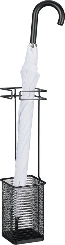 Relaxdays smalle paraplubak - paraplustandaard metaal - vierkante parapluhouder - modern - zwart