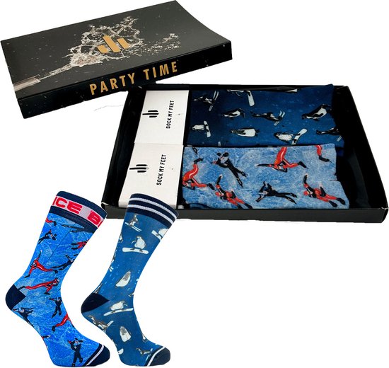 Sock My Feet geschenkdoos sokken heren 39 42 - cadeau voor man - duurzaam - naadloos - Iceskating Penguin