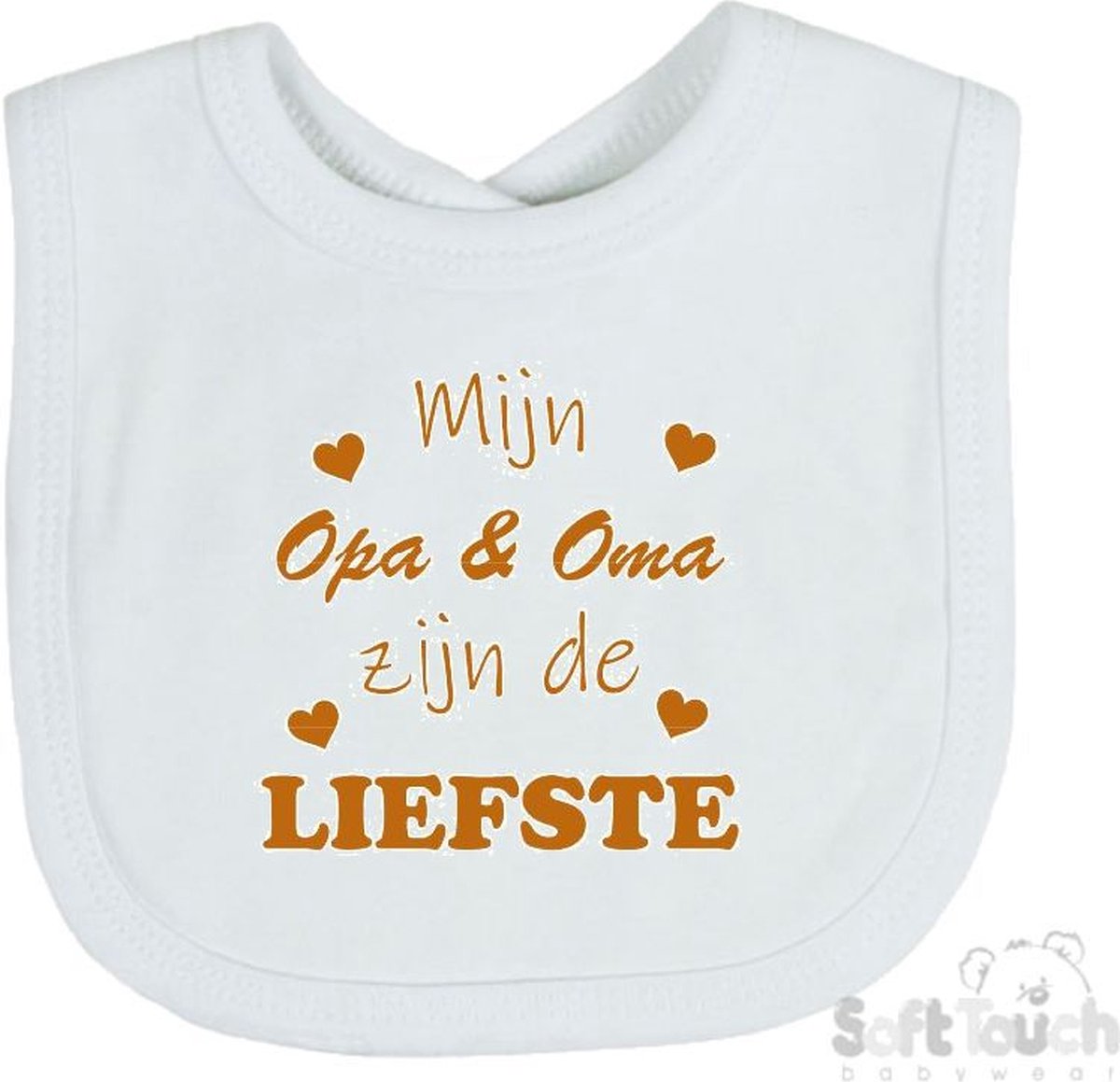 Goedkoopste Soft Touch Slabber Slabbetje Slab Mijn Opa & Oma zijn de liefste Unisex Katoen Wit/tan Maat 33x22 Cm