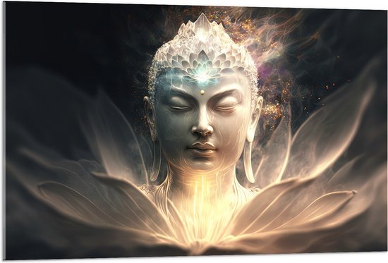 Acrylglas - Buddha - Licht - Kleuren - 105x70 cm Foto op Acrylglas (Met Ophangsysteem)