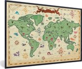 Wereldkaart - Kinderen - Piraten - Vintage - Jongens - Meisjes - Kids - Schoolplaat - Kinderkamer - 90x60 cm