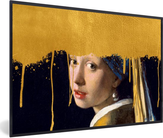 Poster in lijst - Fotolijst 30x20 cm - Posters - Meisje met de parel - Goud - Vermeer - Posterlijst zwart - Decoratie - Wanddecoratie woonkamer - Muurdecoratie slaapkamer