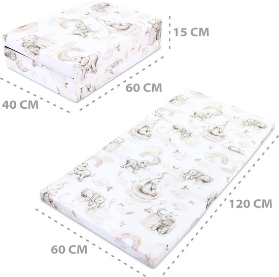 Reisbed matras 60x120 cm opvouwbaar - dikke opvouwbare matras voor baby vouwmatras kinderen matras reisbed 120x60 Olifant grijs van Alvi — afbeelding 5
