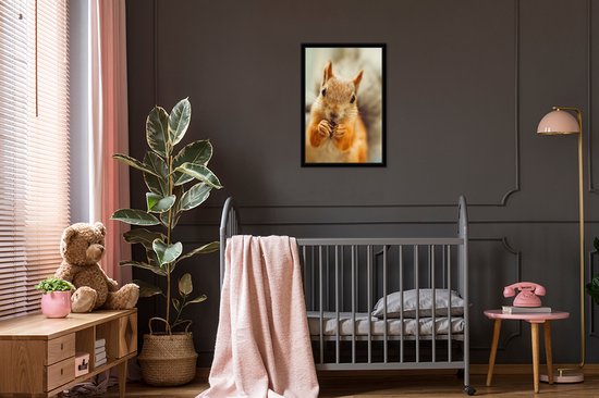 Photo encadrée - Cadre photo écureuil en gros plan noir sans passe-partout 40x60 cm - Affiche encadrée (Décoration murale salon / chambre)