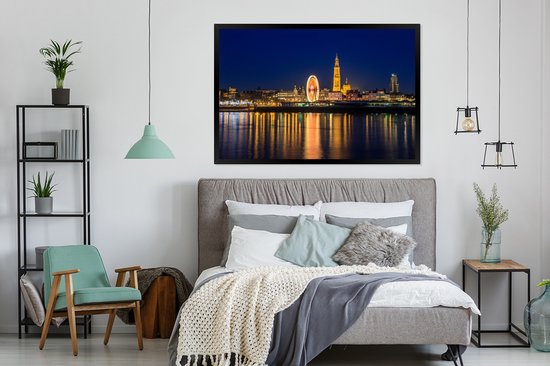 Affiche avec cadre Skyline - Anvers - Nuit - 120x80 cm