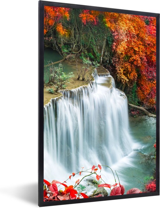 Fotolijst incl. Poster - Bomen - Waterval - Herfst - Natuur - 60x90 cm - Posterlijst