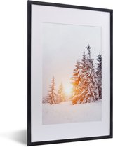 Cadre photo avec affiche - Soleil - Arbres - Neige - 40x60 cm - Cadre pour affiche - Décorations de Noël - Décoration de Noël pour l'intérieur - Noël