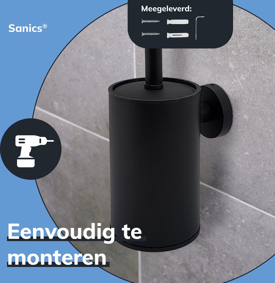 Sanics Orca Brosse WC avec Support Zwart - Brosse WC - Porte-brosse de  toilette 