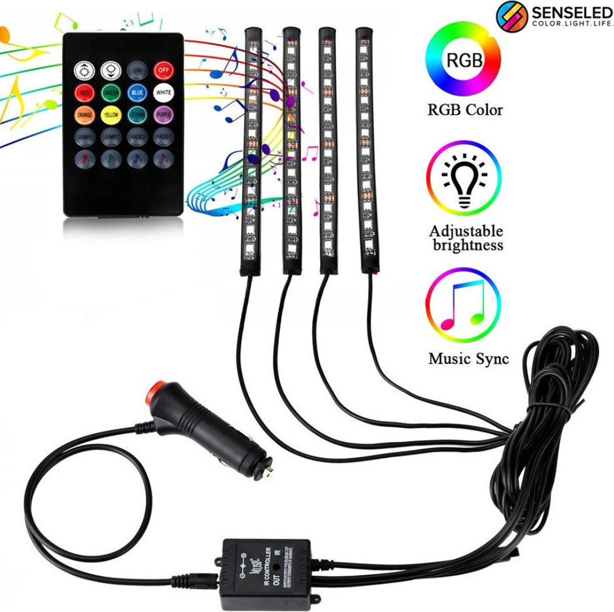 LED d'intérieur de voiture, TASMOR RGB LED Bluetooth de voiture avec  application, 48