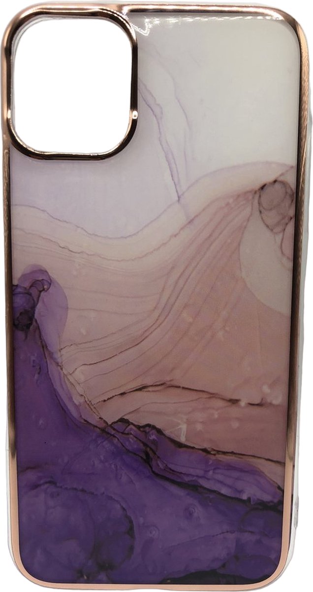 Luxe Marmer Back Cover hoesje - Geschikt voor Apple iPhone 12 / 12 Pro - Marmer - Luxe - Paars
