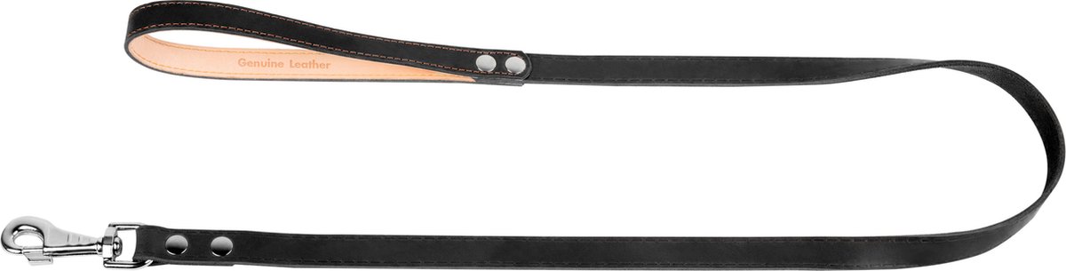WAUDOG Classic Hondenriem / Hondenlijn - Leder - Zwart - Breedte: 20 mm - Lengte: 122 cm