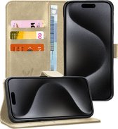 Hoesje geschikt voor iPhone 15 Pro Max - Book Case Leer Pasjeshouder Goud