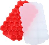 Narimano®Bac à glaçons en Siliconen - Moule 37 grilles en forme de nid d'abeille sans BPA - Machine à glaçons avec Couvercles - Rouge