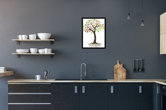 Photo encadrée - Cadre photo petit arbre coloré illustré noir 30x40 cm - Affiche encadrée (Décoration murale salon / chambre)