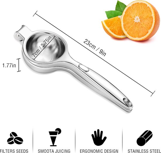 Presse-agrumes Manuel Lumaland - Acier Inoxydable, 6.5kg, Silencieux, +20% De Jus, Facile à Nettoyer