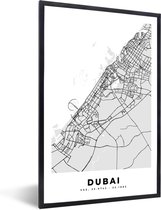 Fotolijst incl. Poster Zwart Wit- Dubai - Stadskaart - Plattegrond - Zwart Wit - Kaart - 60x90 cm - Posterlijst