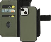 Mobiparts hoesje geschikt voor Apple iPhone 15 - Wallet 2-in-1 Boekhoesje - MagSafe - Echt Leder - Uitneembare Case - Sterke Magneet Sluiting - Contactloos betalen - Groen
