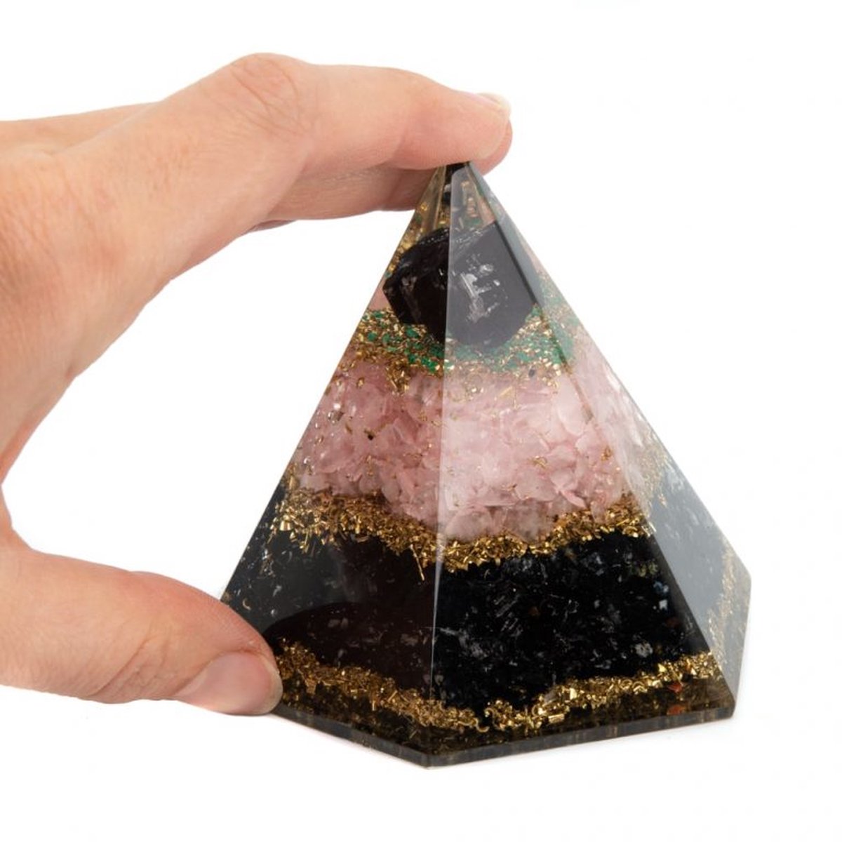 Orgonite Piramide Zwarte Toermalijn/ Rozenkwarts Facet (95 mm)