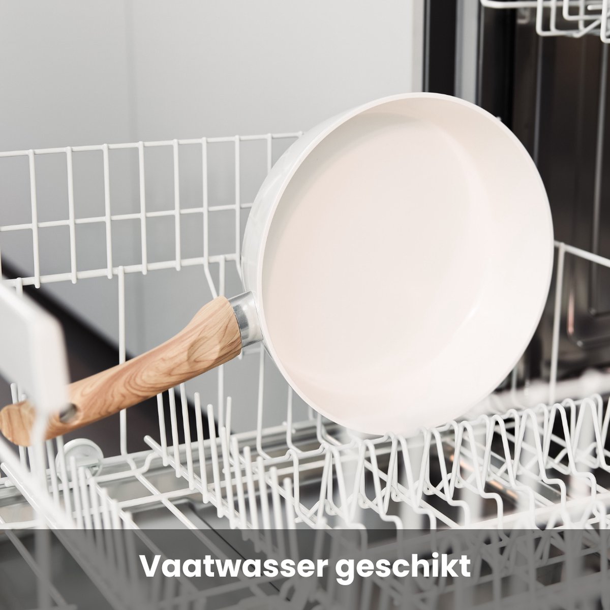 Cook & Pan 7-Delige Pannenset Crème - PFAS vrij - Alle Warmtebronnen - Pannen Set met 7 jaar Garantie - Krasbestendige Anti Aanbaklaag - Vaatwasserbestendig - Gas, Inductie, Elektrisch, Oven - Koekenpan, Wokpan, Steelpan, Hapjespan, Kookpot - Beige – foto 7