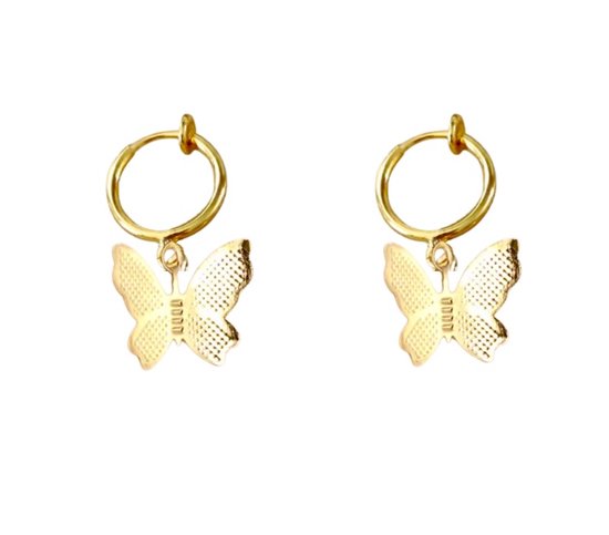 Klem oorbellen -goudkleurig -vlinder-geen gaatje- Charme Bijoux