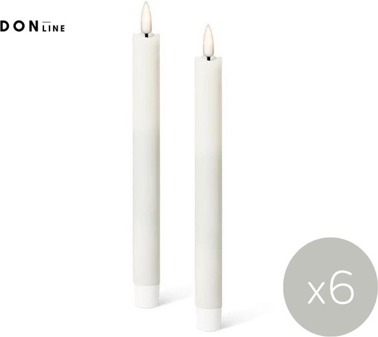 6 Stuks LED Kaarsen met bewegende vlam - Dinerkaars - Wit