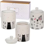 Keramische voorraaddozen met kattenmotieven - met deksel - opbergdozen voor de keuken - voor thee, koffie en suiker - cadeau voor kattenliefhebbers - set van 3