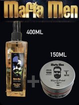 2 Pack - Mafia Men Aftershave Cologne Exclusief 400ml - Mafia Men Haarwax 6 Privé 150ML